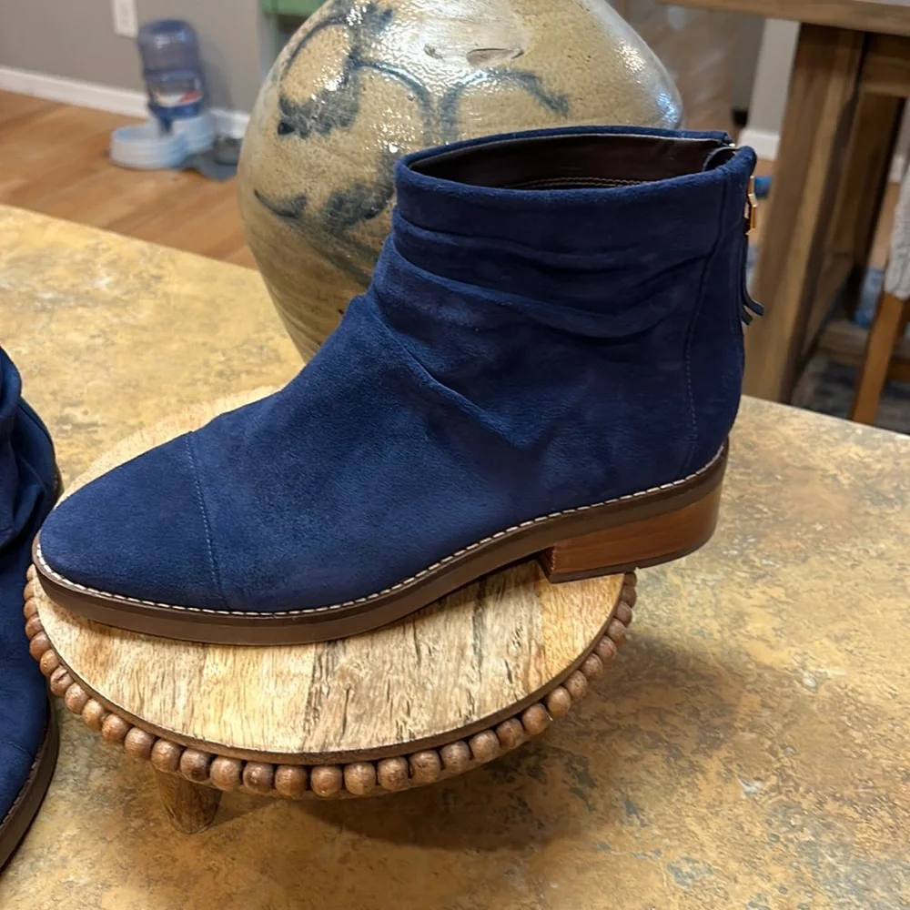 Cole Haan Blue Suede Ankle Booties with Side-Zip - Picture 2 of 13